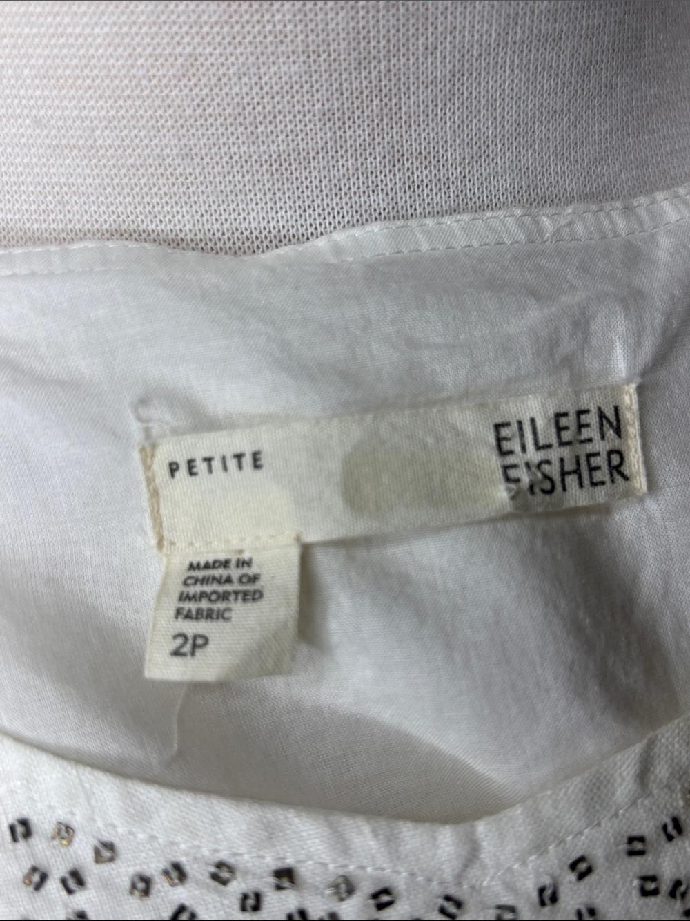 Eileen Fisher White Sleeveless Embellished Linen Mini Dress - Picture 11 of 11